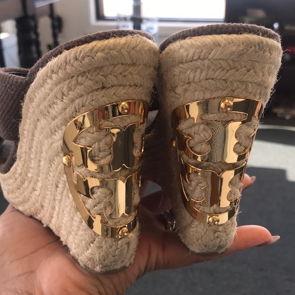 Chocolate Tory Burch Wedges - Picture 2 of 5